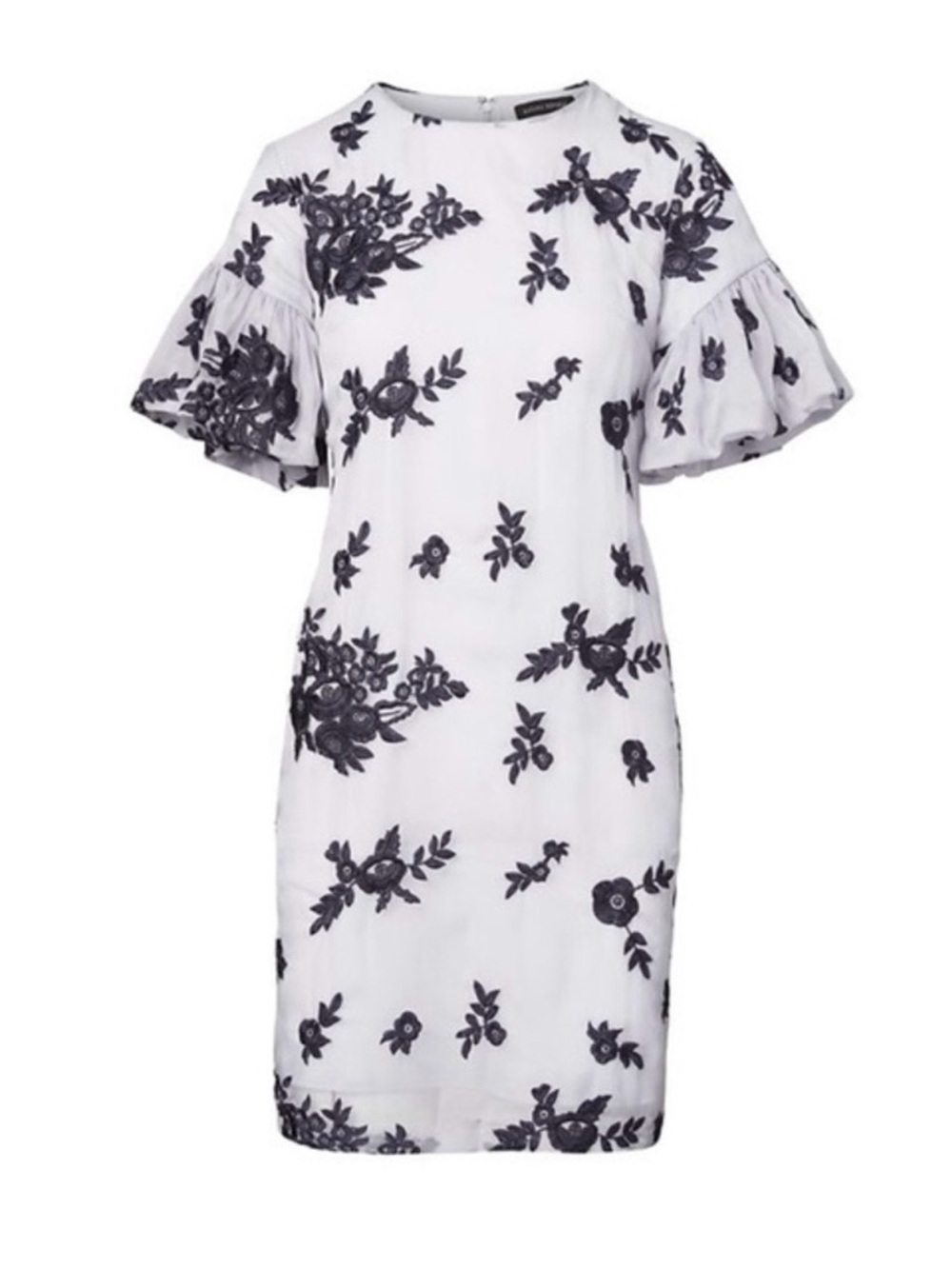 Banana Republic Blue Embroidered Ruffle Sleeve Shift Dress Sz 4